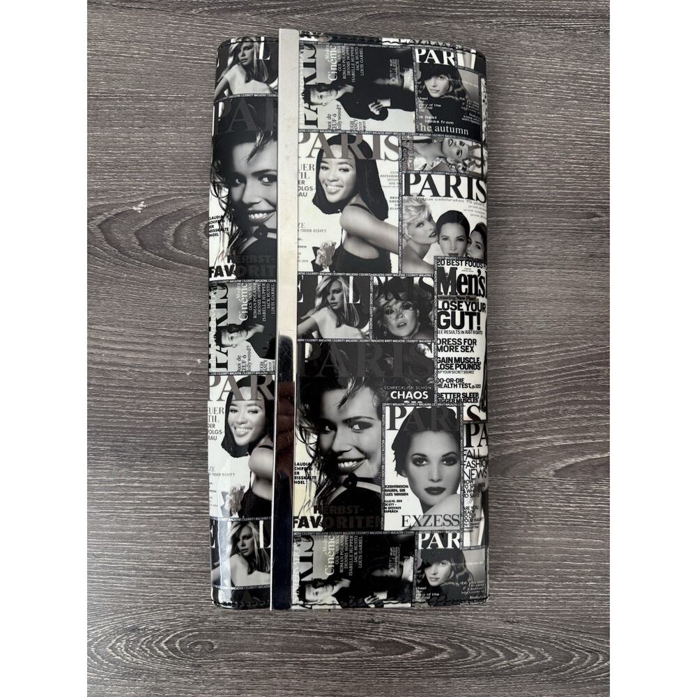 PARIS MAGAZINE Collage Clutch Purse Glossy Black and White 7 X 11.5”